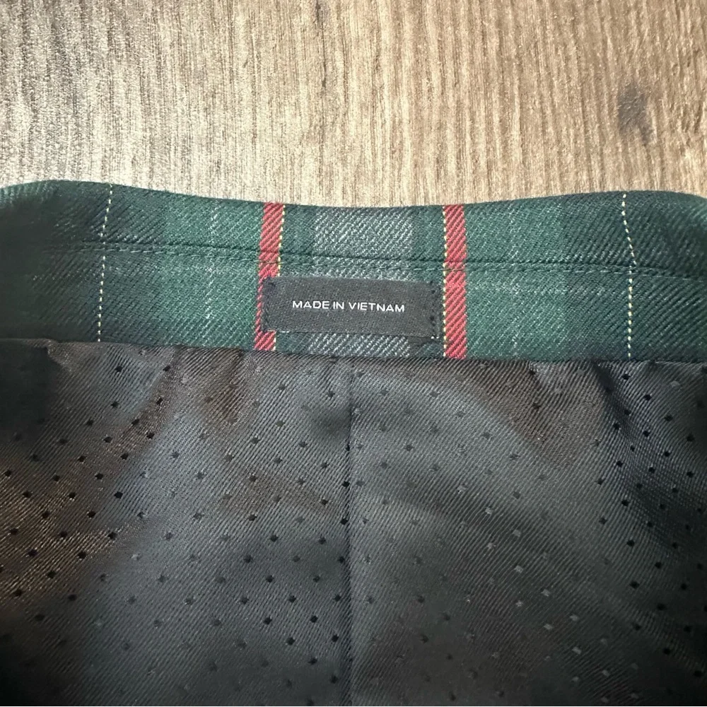 JF J Ferrar Sports Coat Slim Suit Jacket Mens S 34/36 Short Plaid Red Green